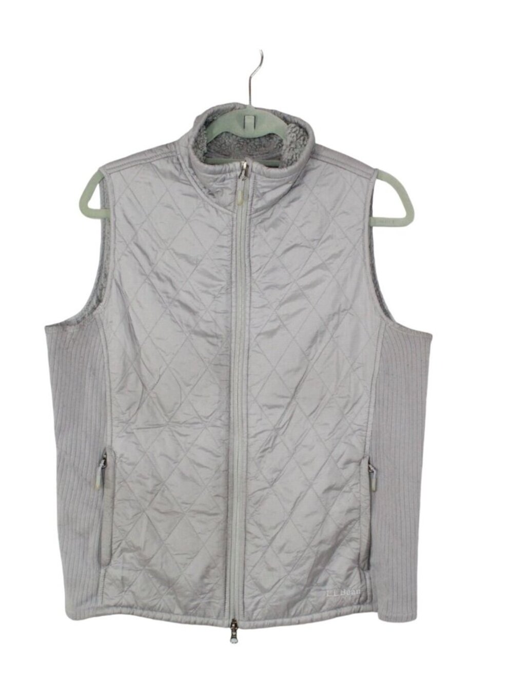 LL Bean Women's Fleece Lined PrimaLoft Vest Gray Super Cozy Winter Outdoor Large